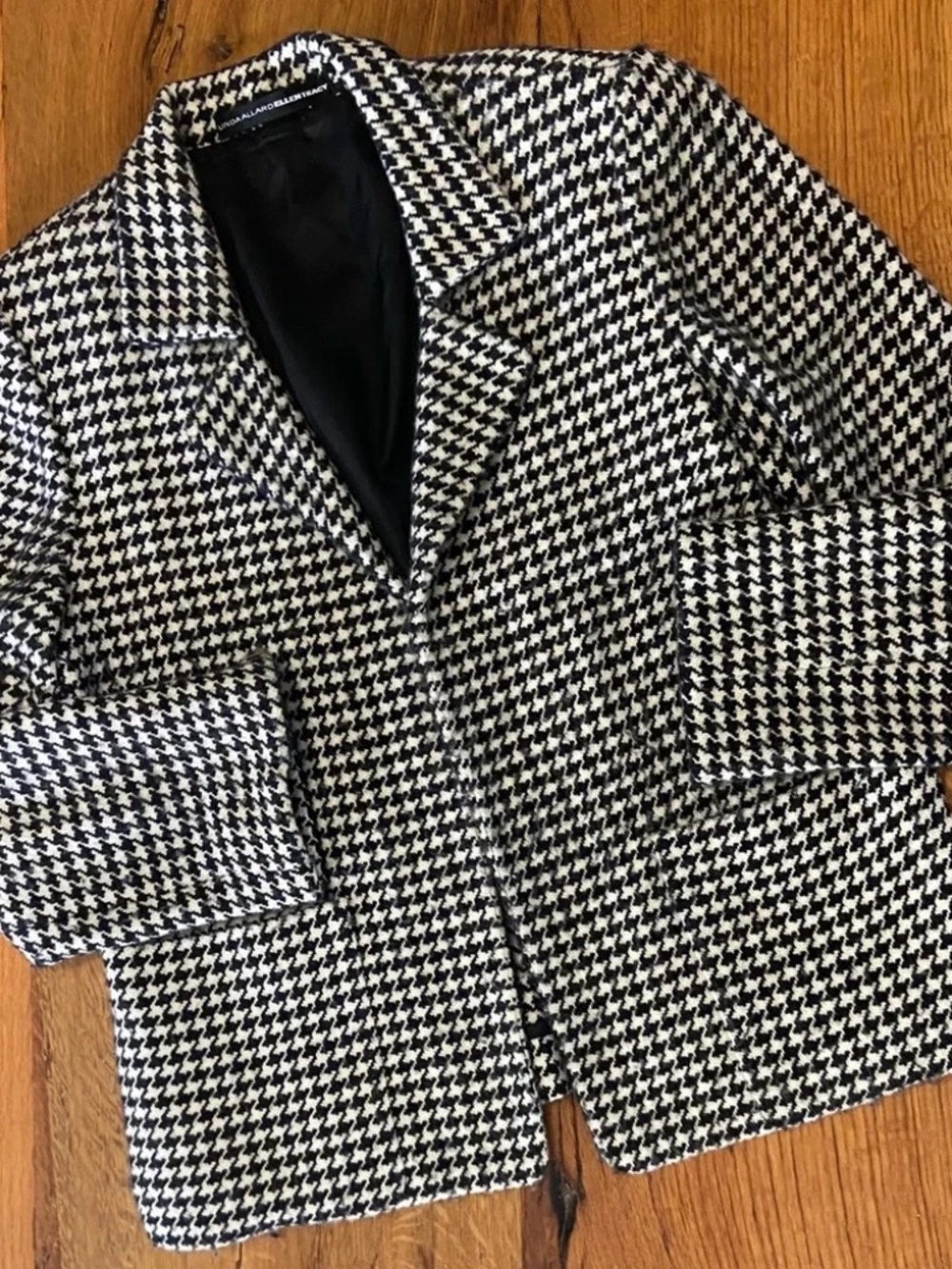 Ellen Tracy Black White Ivory Houndstooth Wool Cashmere Blend Blazer, Sz 6